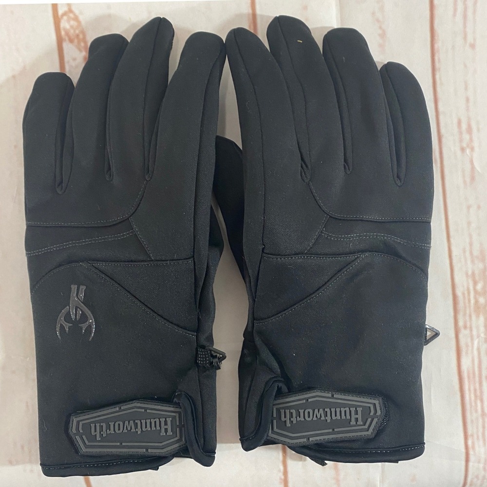 Huntworth Mens Black Fleece Lined Winter Gloves Grip Palm L/XL